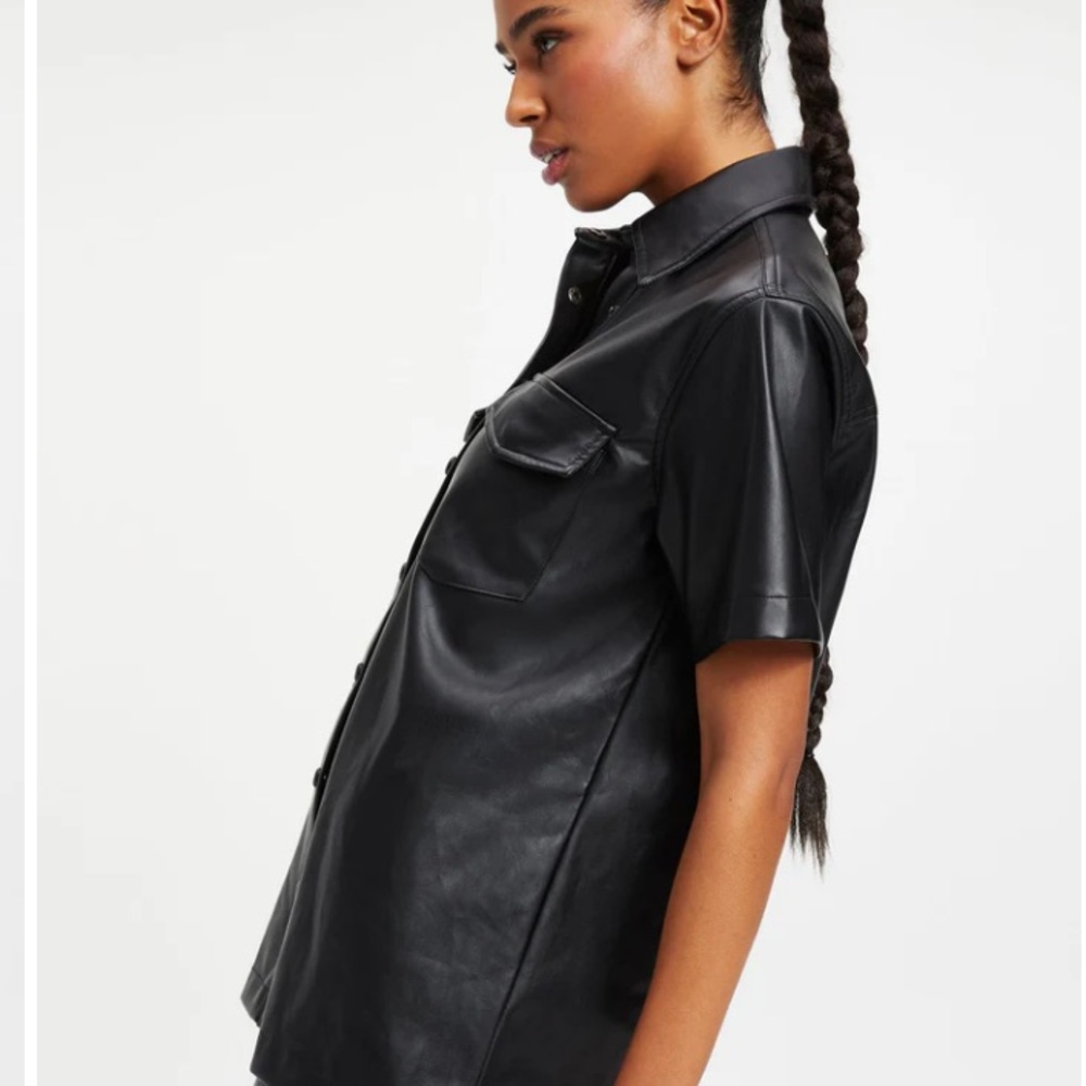 7 for All Mankind vegan leather boxy button up shirt